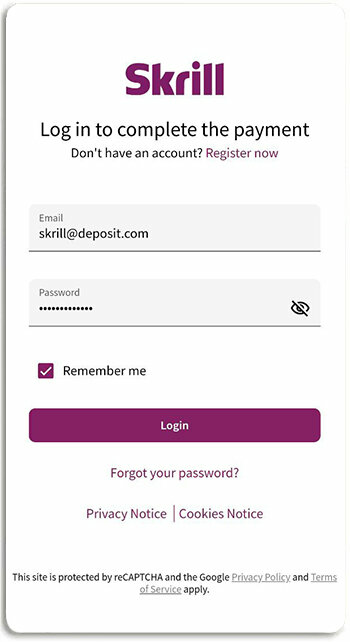 This is how Skrill login looks like