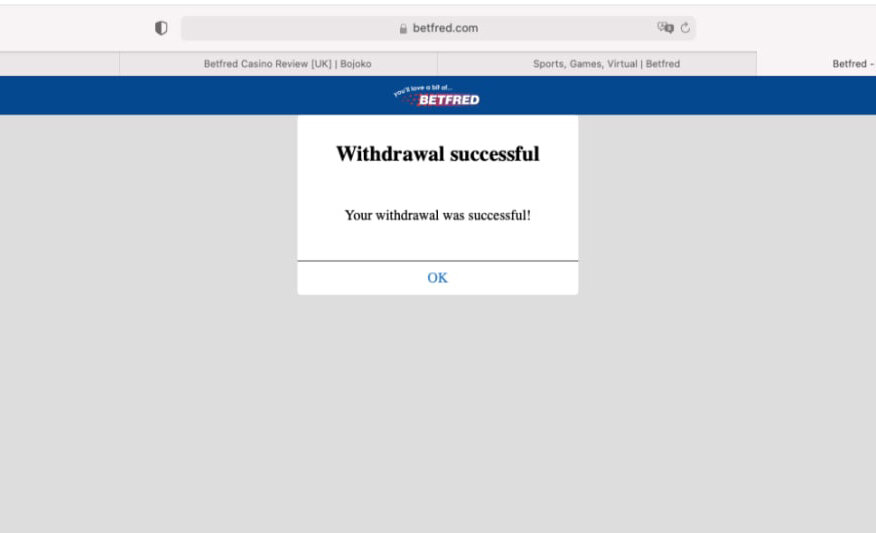 A successful withdrawal at Betfred Casino