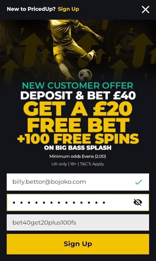 Create an account and use code bet40get20plus100fs when login