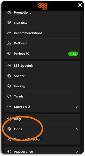 How to change decimal odds on 888Sport