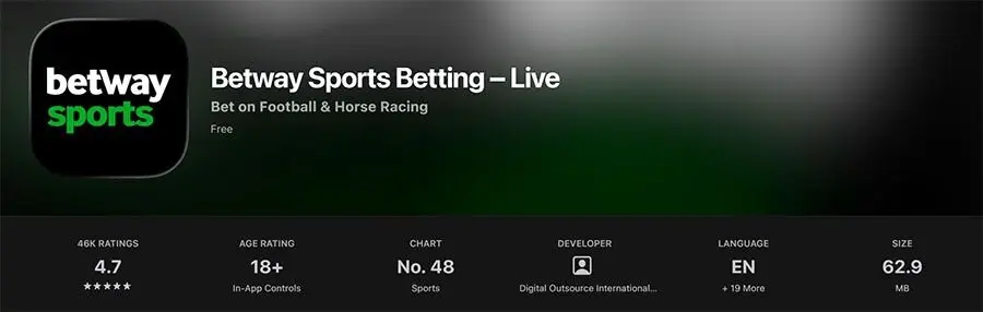Betway App Store page