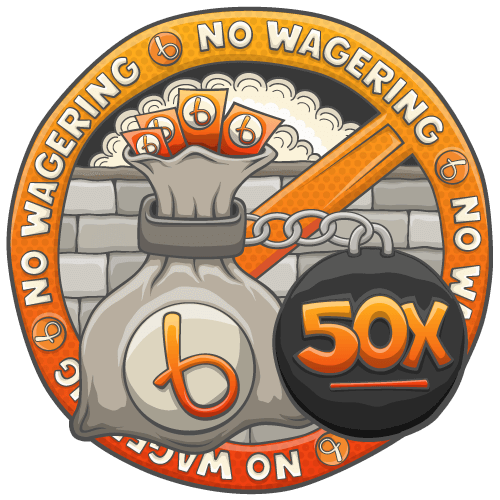 Round no wagering bonus icon with text and cash bag