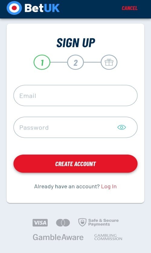 Create an account on Bet UK