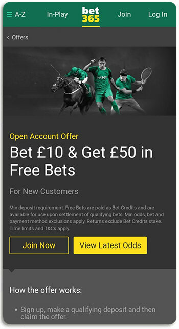 Bet365 sign up offer is a free bet for all new players