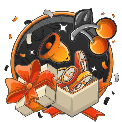 Gift box with casino bonus symbols illustration