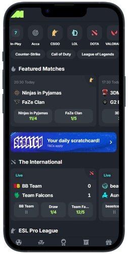 Mobile esports interface at Midnite