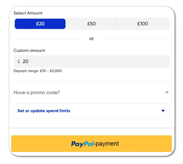 A screenshot showing the PayPal deposit being made at casino cashier