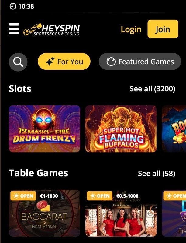 HeySpin casino games