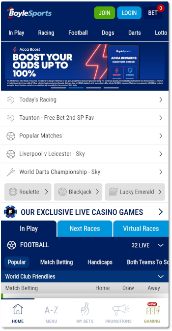 This is what BoyleSports looks like on mobile