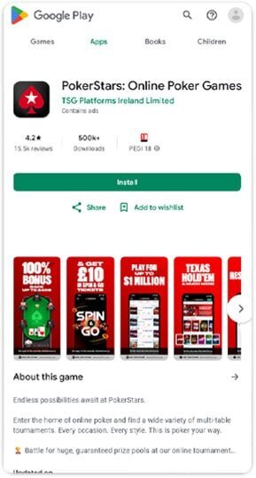 Pokerstars mobile app on Play Store