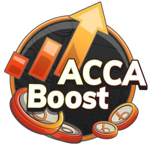 ACCA Boost logo with an upward arrow and coins symbolising enhanced betting returns.