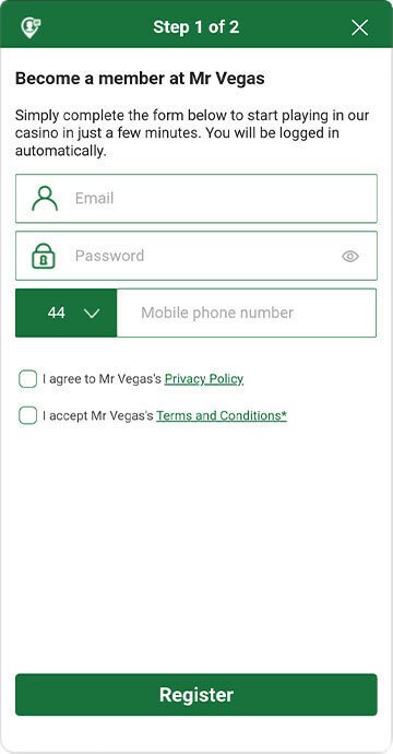 How Mr Vegas login looks like