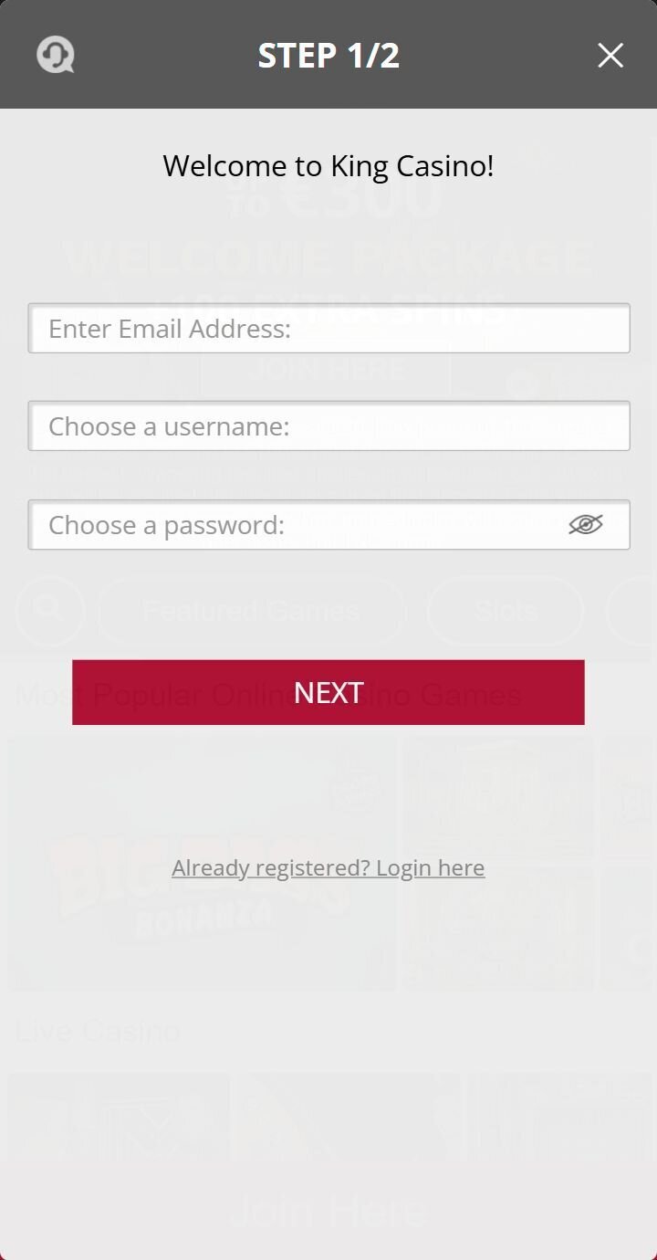 Register at King Casino