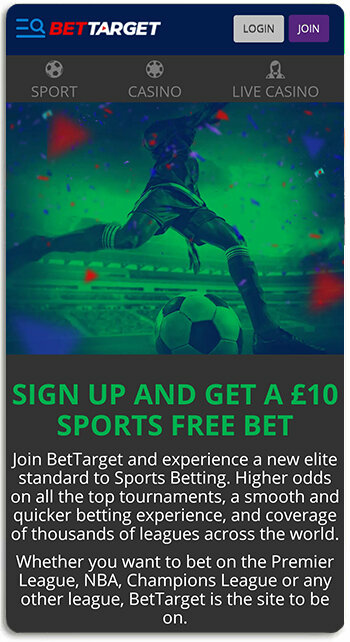 Claim your BetTarget free bet on the landing page