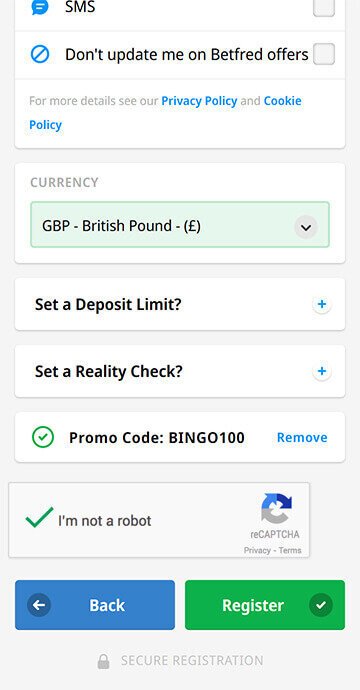 Where to enter the Betfred Bingo promo code