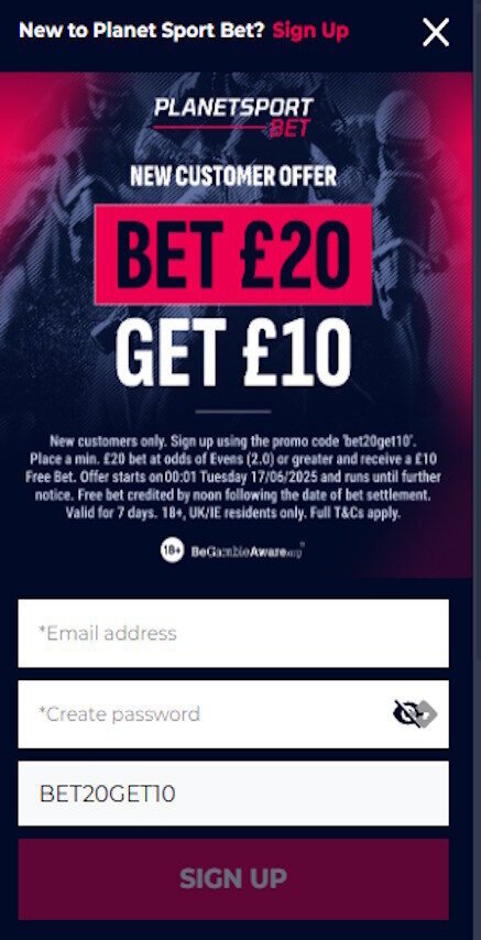 Planet Sport Bet sign up form