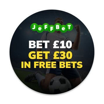 JeffBet offer ball with the offer text Bet £10 Get £30 in free bets