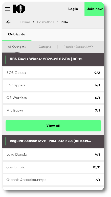 10Bet betting app has great NBA betting odds