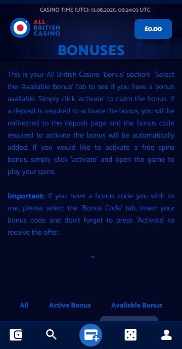 Where to enter All British Casino bonus code