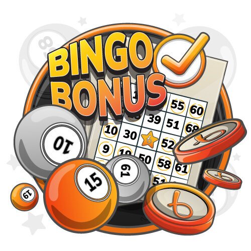 Bingo card and balls with bonus symbols