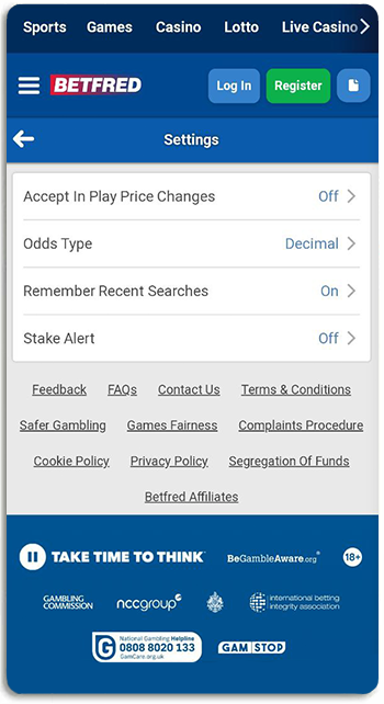 How to change odds to decimal on Betfred