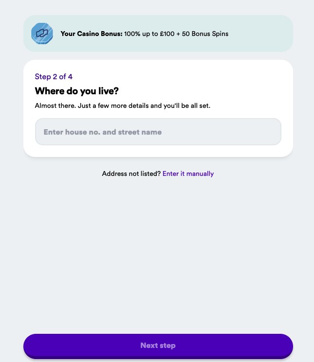Fill your address to Casumo registration