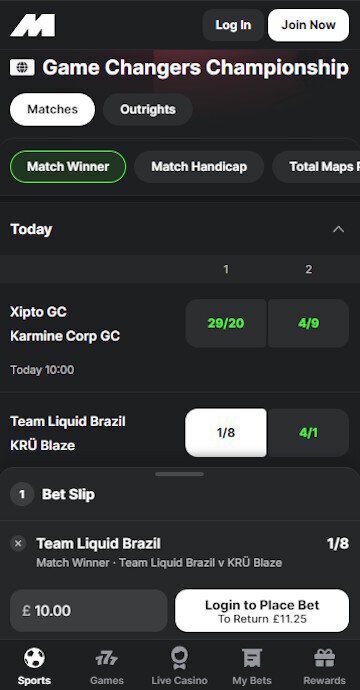 Midnite bet slip screenshot with a selected Valorant wager