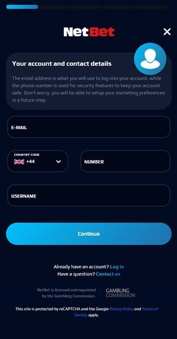 NetBet sign up form