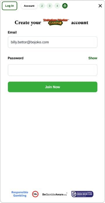 How the Rainbow Riches Casino log in looks like