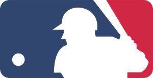 MLB logo featuring a baseball player silhouette with red, white, and blue background