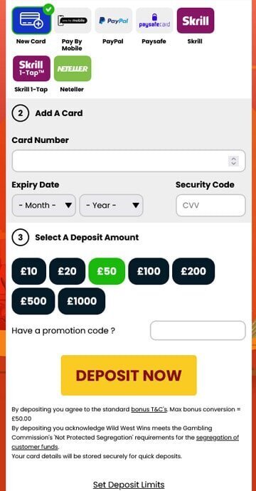 Where to add Wild West Wins casino promo code