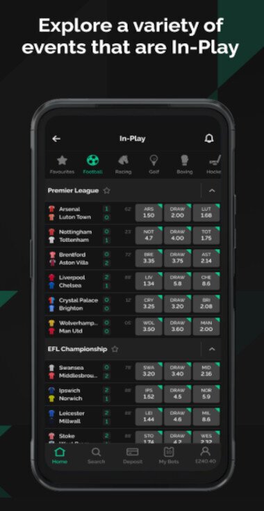 SBK mobile app in-play betting