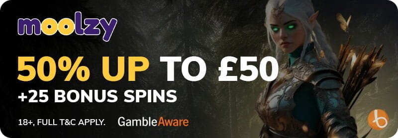 Bonus banner for Moolzy Casino
