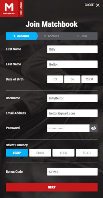 Sign up to Matchbook to enter a bonus code