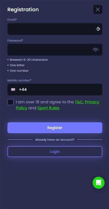 JeffBet sign up form