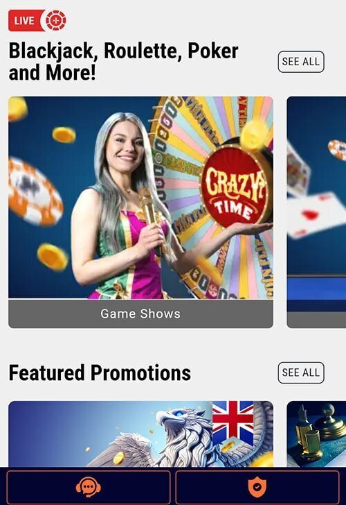 Griffon Casino mobile interface