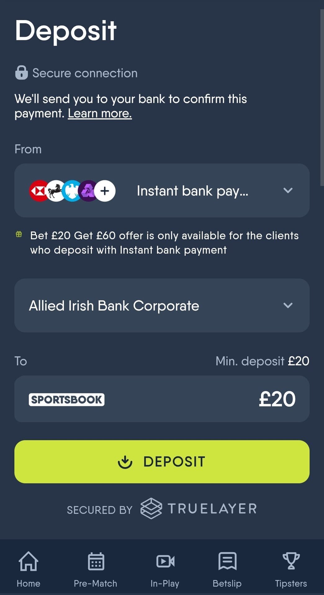 Make a deposit and claim the offer