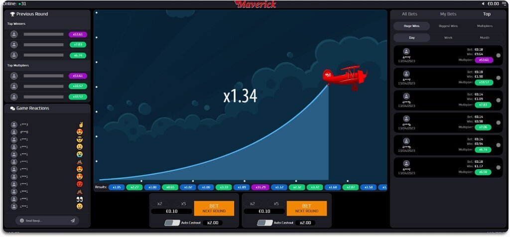 Maverick is a Crash Gambling game that where you take a risk and push your luck