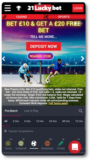 21Luckybet sign up offer is a £20 free bet