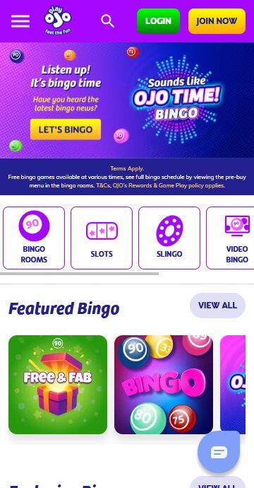 PlayOJO Bingo lobby