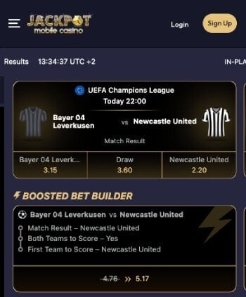 Jackpot mobile casino sports betting lobby