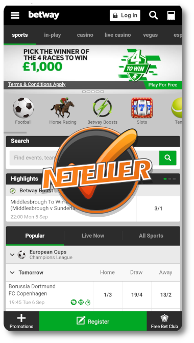 Betway betting site allows neteller deposits and withdrawals