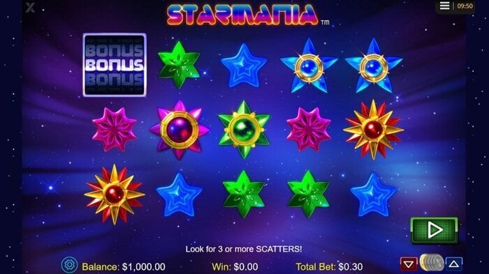 Starmania is a simple video slot with high Return to Player