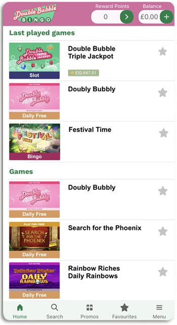 How Double Bubble Bingo mobile bingo app looks on a phone