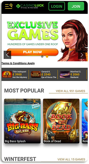 Casinoluck mobile casino is clean and simple