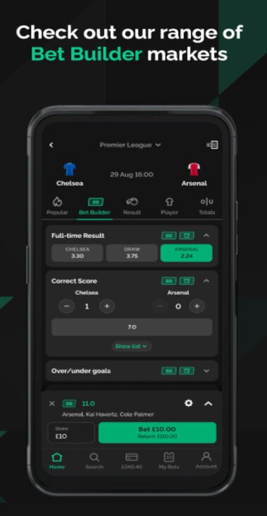 SBK mobile app bet builder