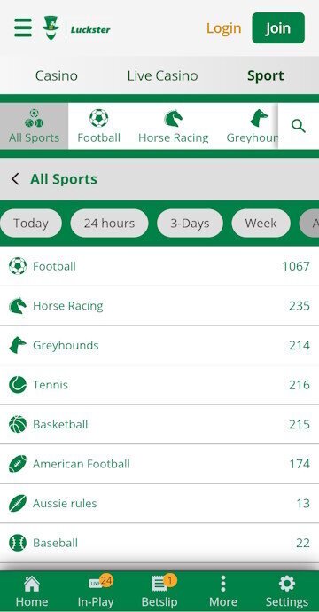 Start tennis betting from sportsbook menu