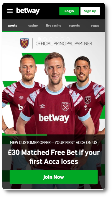 This is what Betway sign up offer looks like on mobile