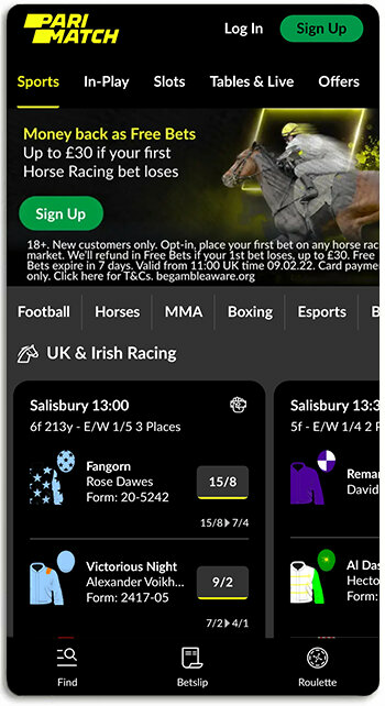 This is what Parimatch UK betting looks like on mobile