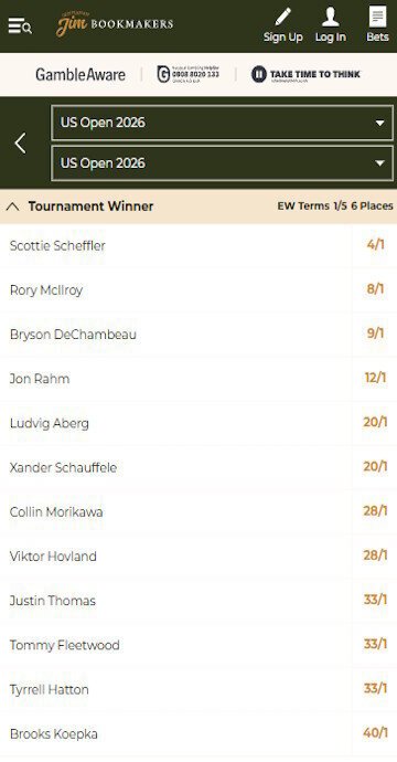 Golf betting markets at Gentleman Jim